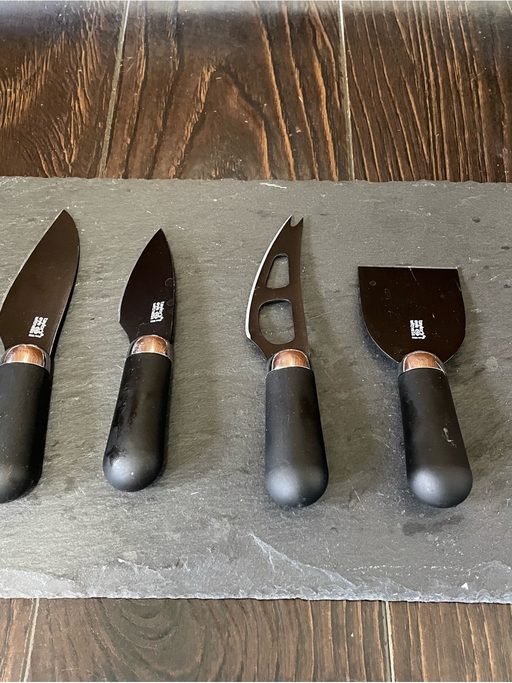 Black Cheese Knife Set with Wood Accent Handles